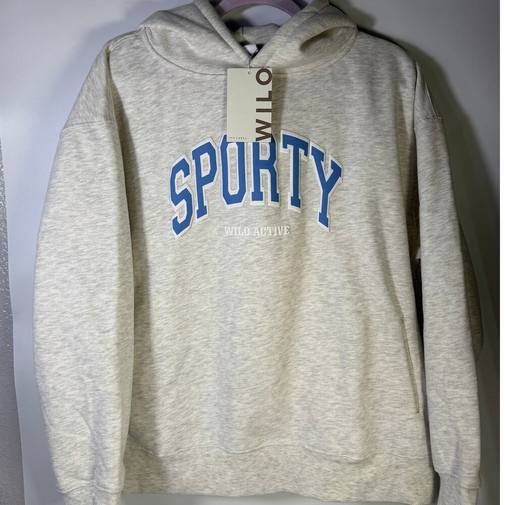 WILO The Label Women’s 2-Piece Hoodie Shorts Set White Marle Blue L NWT - Picture 2 of 13